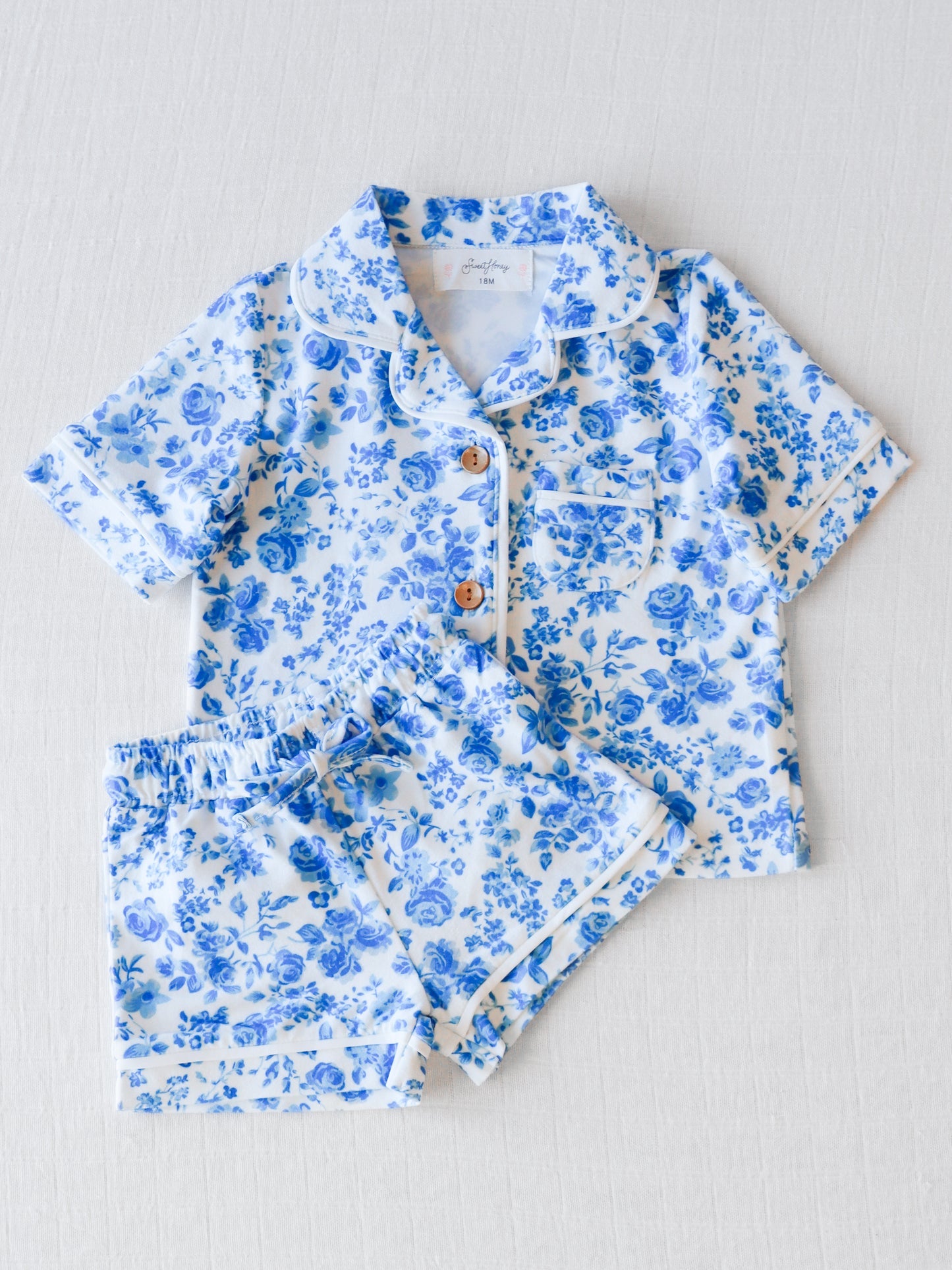 baby girl short sleeve blue floral pajama set