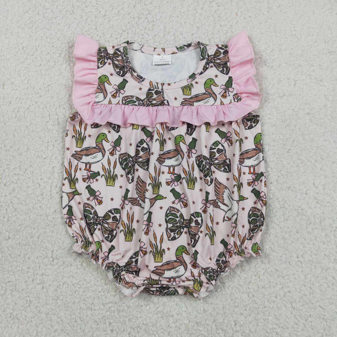 Green bow duck print infant baby girl summer romper