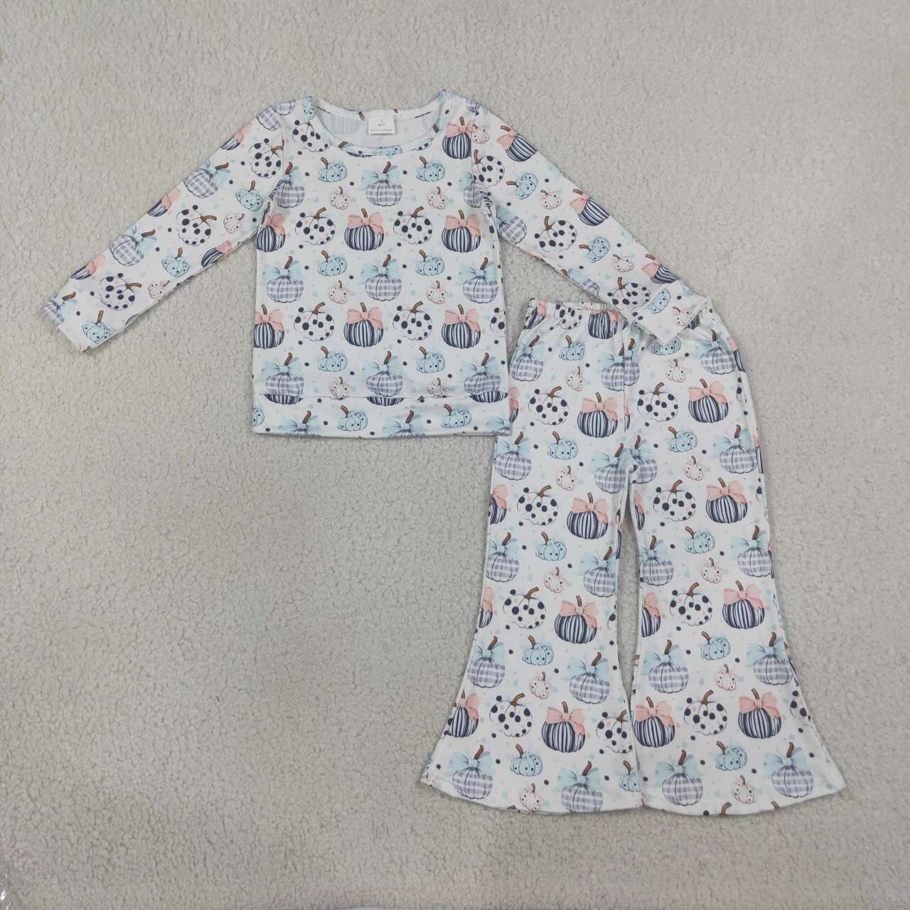 Halloween pumpkin long sleeve top matching pants girls outfit