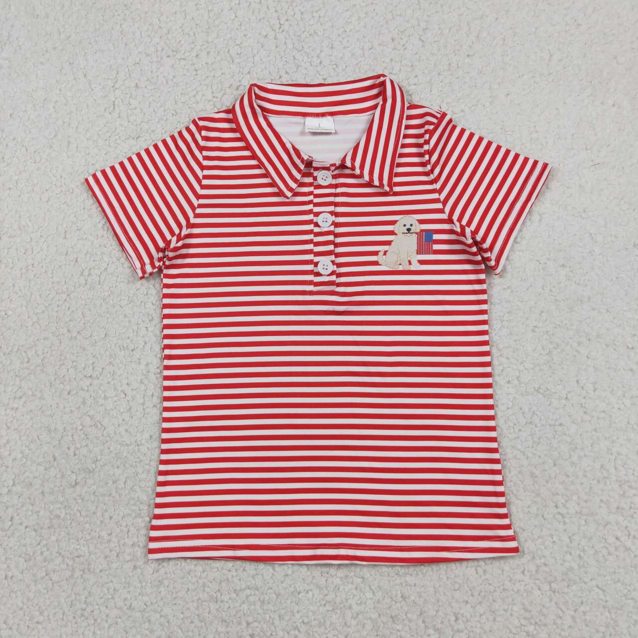 American flag dog design boys short sleeve polo top