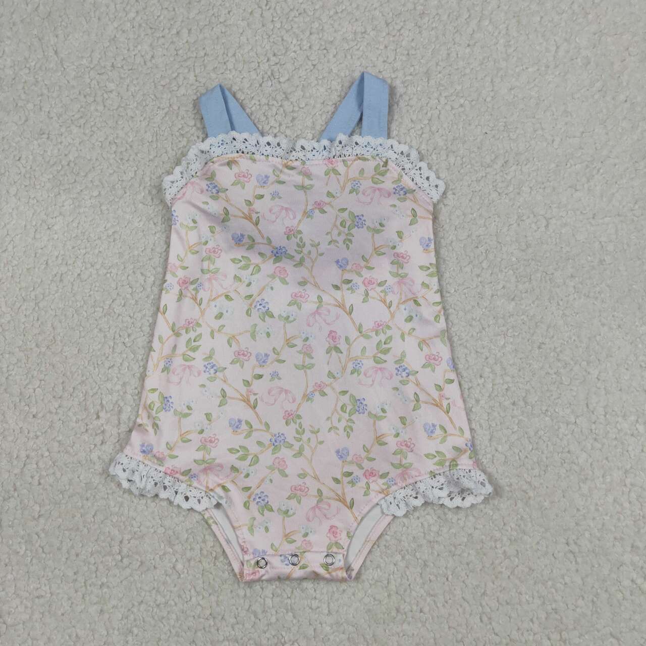 Toddle baby girl blue pink floral design romper