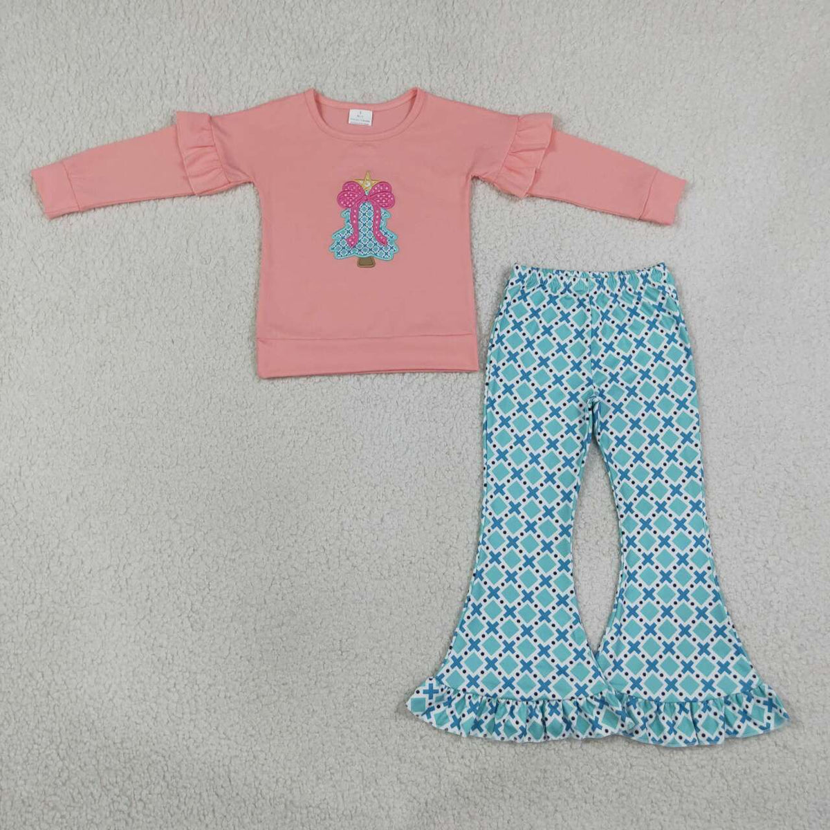 Long sleeve embroidery Christmas tree  top matching pants Christmas wholesale factory price outfit