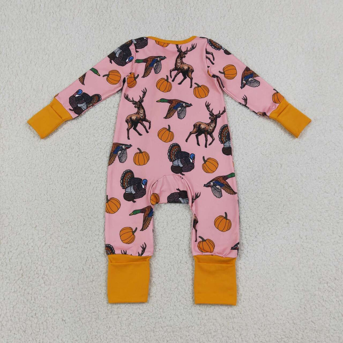 Toddle baby long sleeve duck pumpkin print zip romper