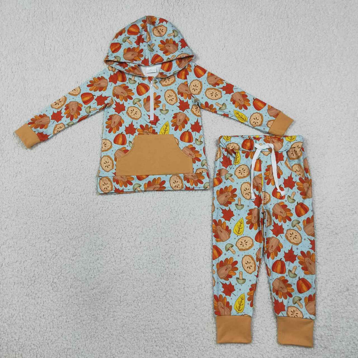 Boys long sleeve Thanksgiving turkey top matching pants fall outfit