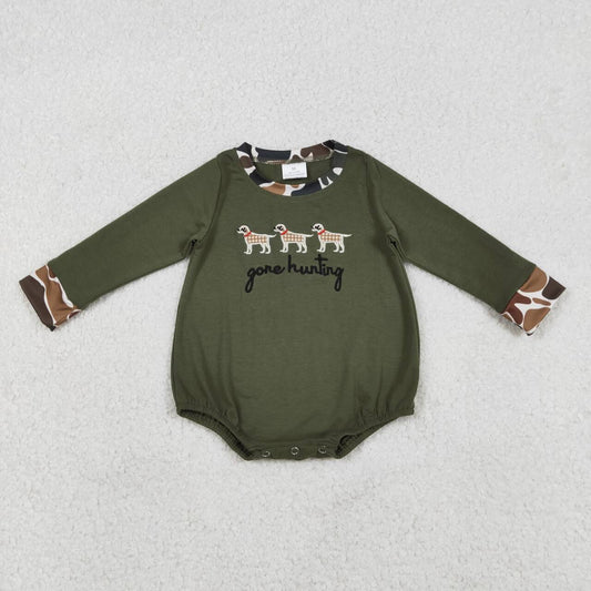 baby boy gone hunting embroidery dog long sleeve romper