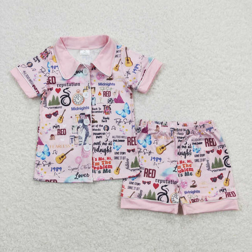 mommy and me  country music singer short sleeve button down pajama set