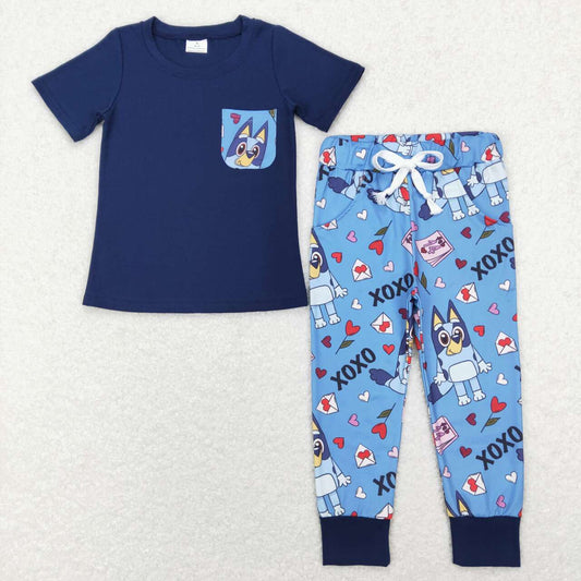 valentines day xoxo heart blue cartoon dog outfit