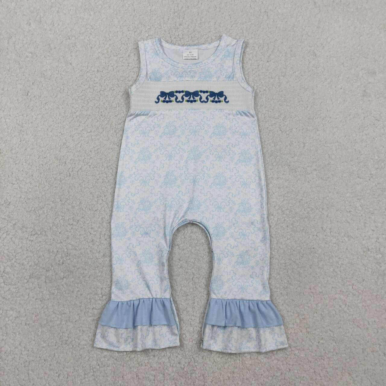 Embroidery Blue bow design baby girls romper