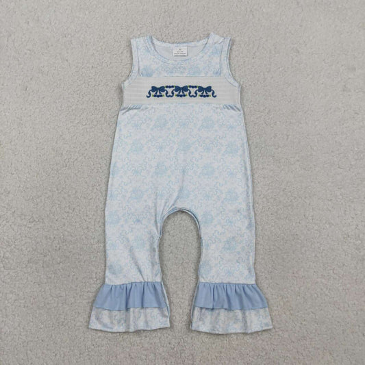 Embroidery Blue bow design baby girls romper
