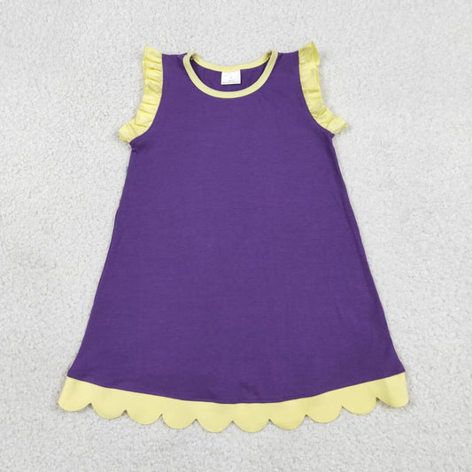 Purple color yellow ruffle girls summer dress