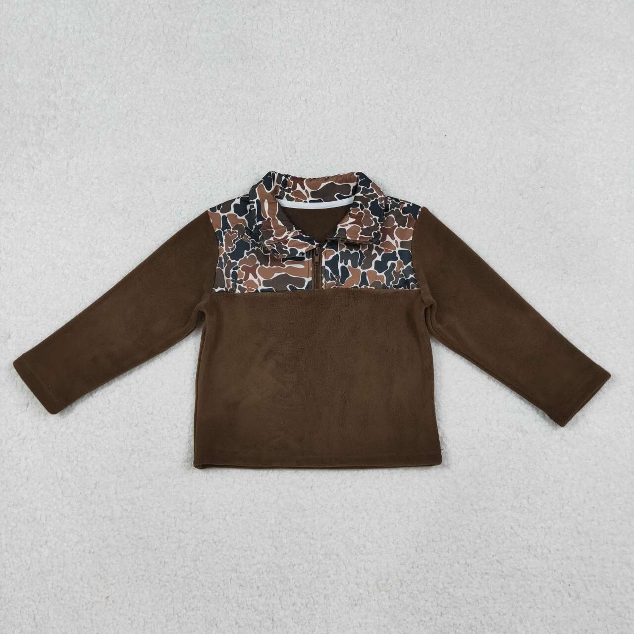 Baby boy brown camo long sleeve zip pullover top
