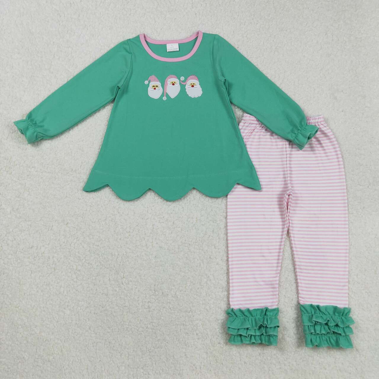 Embroidery Christmas Santa Claus girls long sleeve fall winter outfit