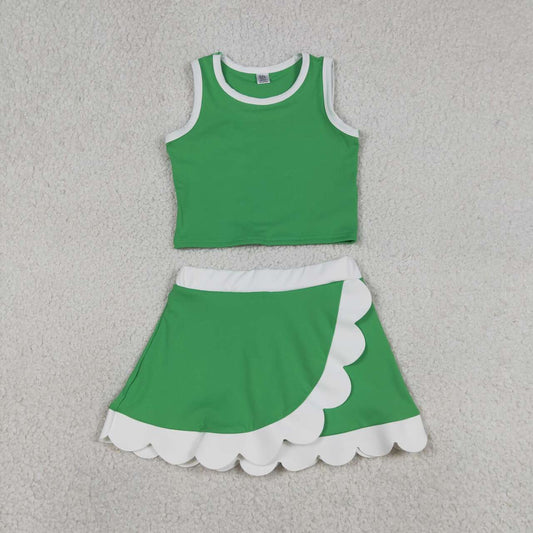 Green yoga top matching skorts girls summer outfit