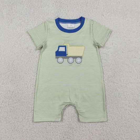 Embroidery Construction design baby boy summer romper