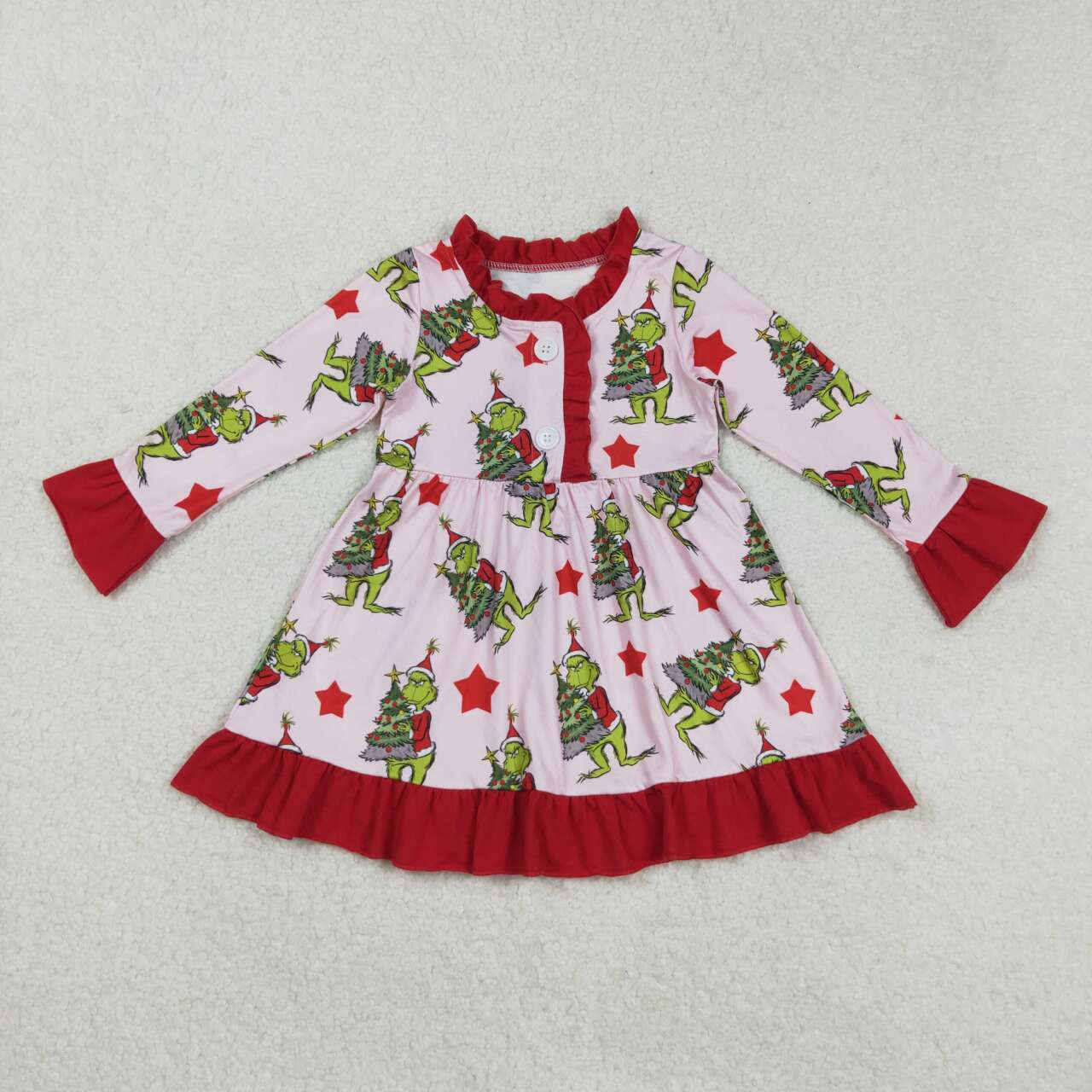 Christmas tree green face girls long sleeve dress