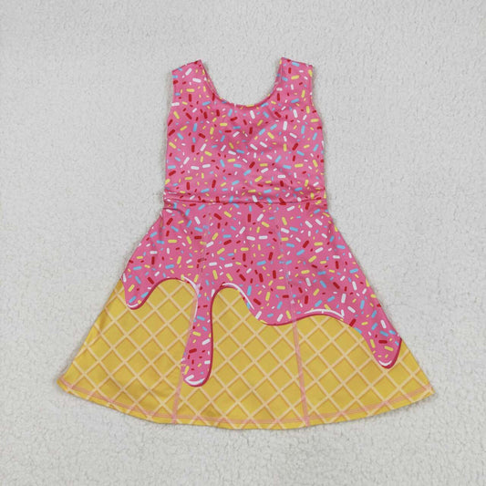 Baby girls pink yellow color active wear athletic summer yoga skirt dress