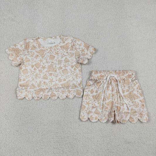 Short sleeve beach top matching skorts girls summer outfit