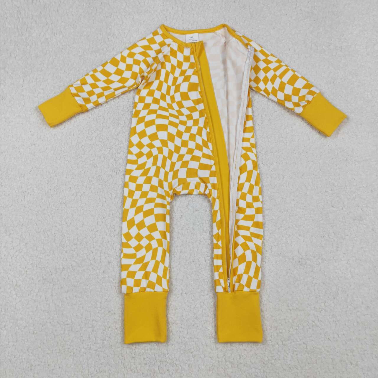 infant baby boy yellow checkered zip romper