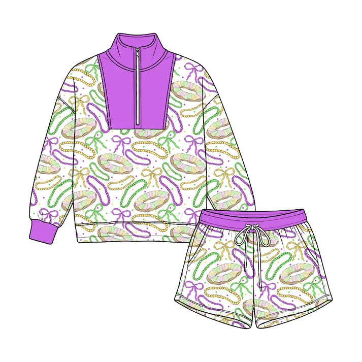 Toddle kids custom Mardi Gras holiday design long sleeve outfit