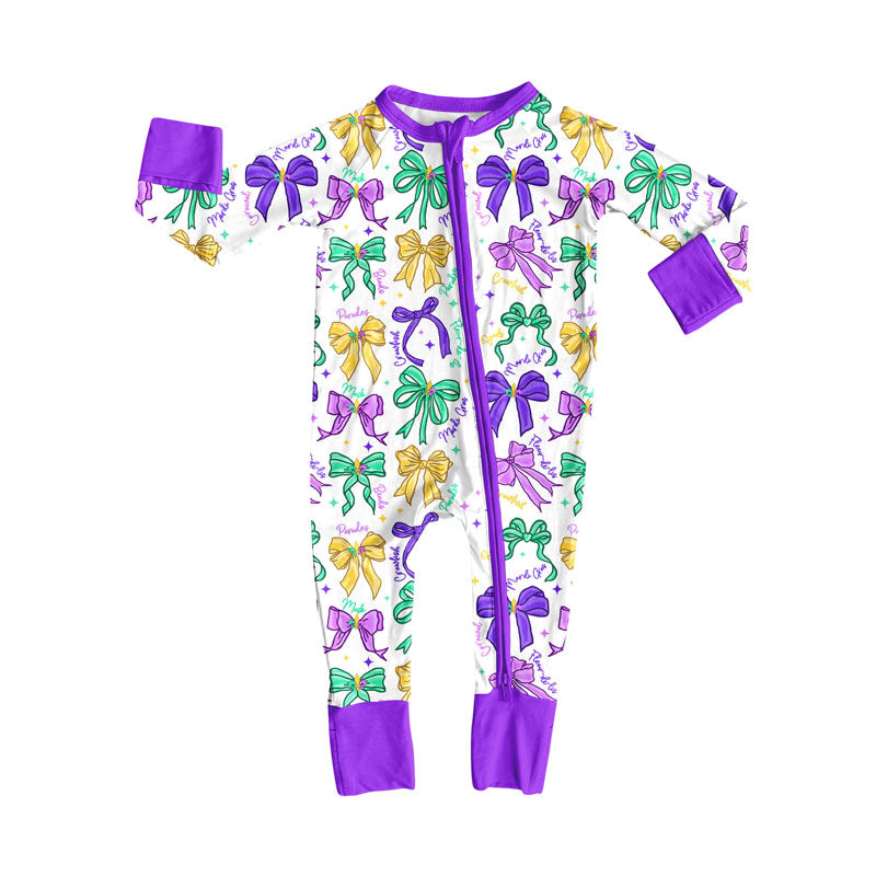 toddle baby long sleeve Mardi Gras zip romper wholesale factory price