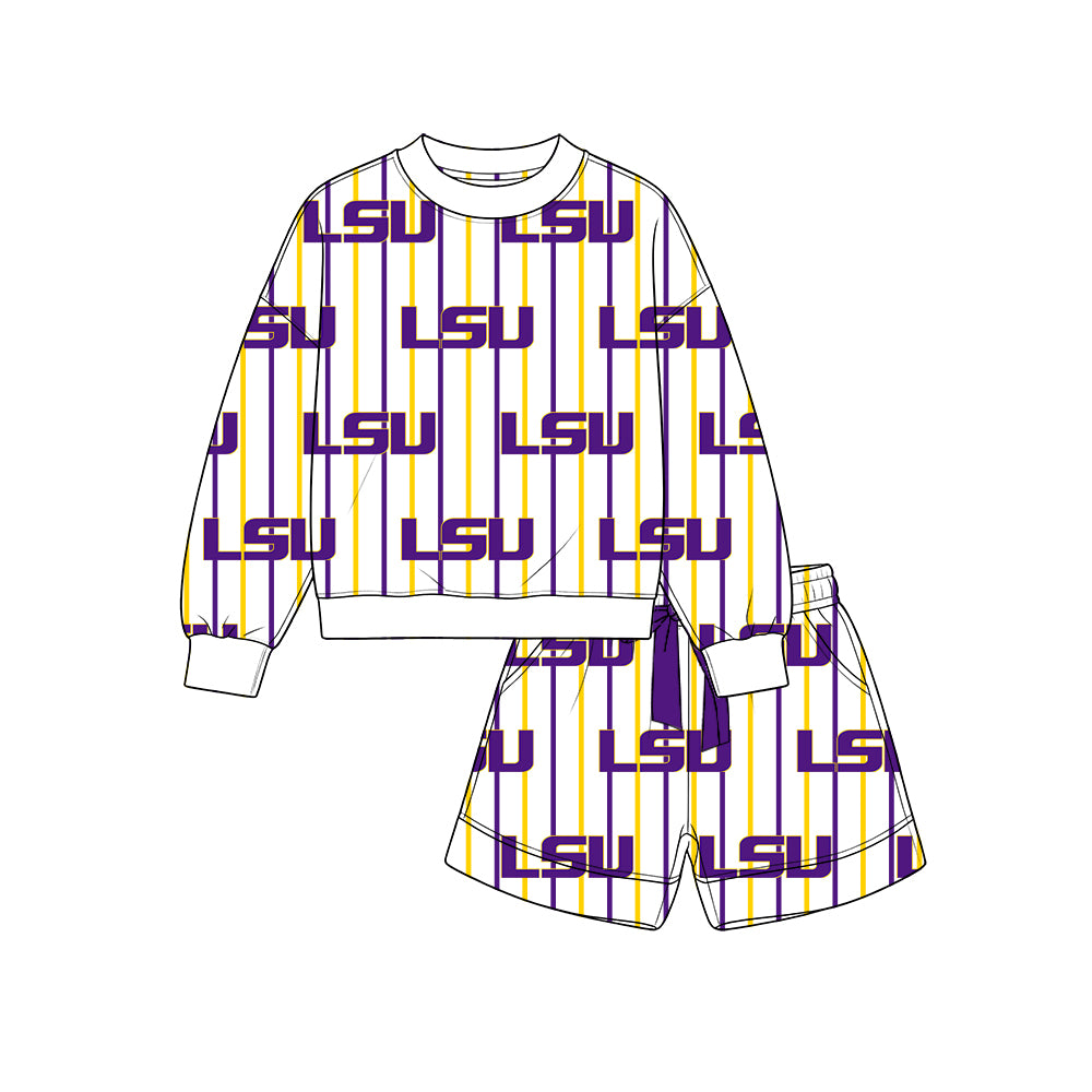 Custom LSU team top matching shorts girl summer outfit wholesale factory price