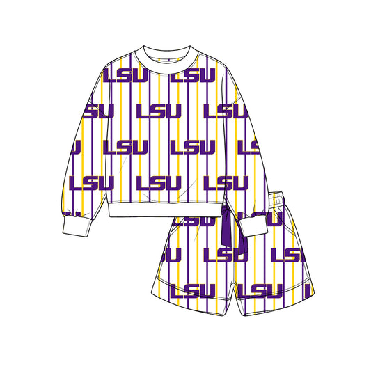 Custom LSU team top matching shorts girl summer outfit wholesale factory price