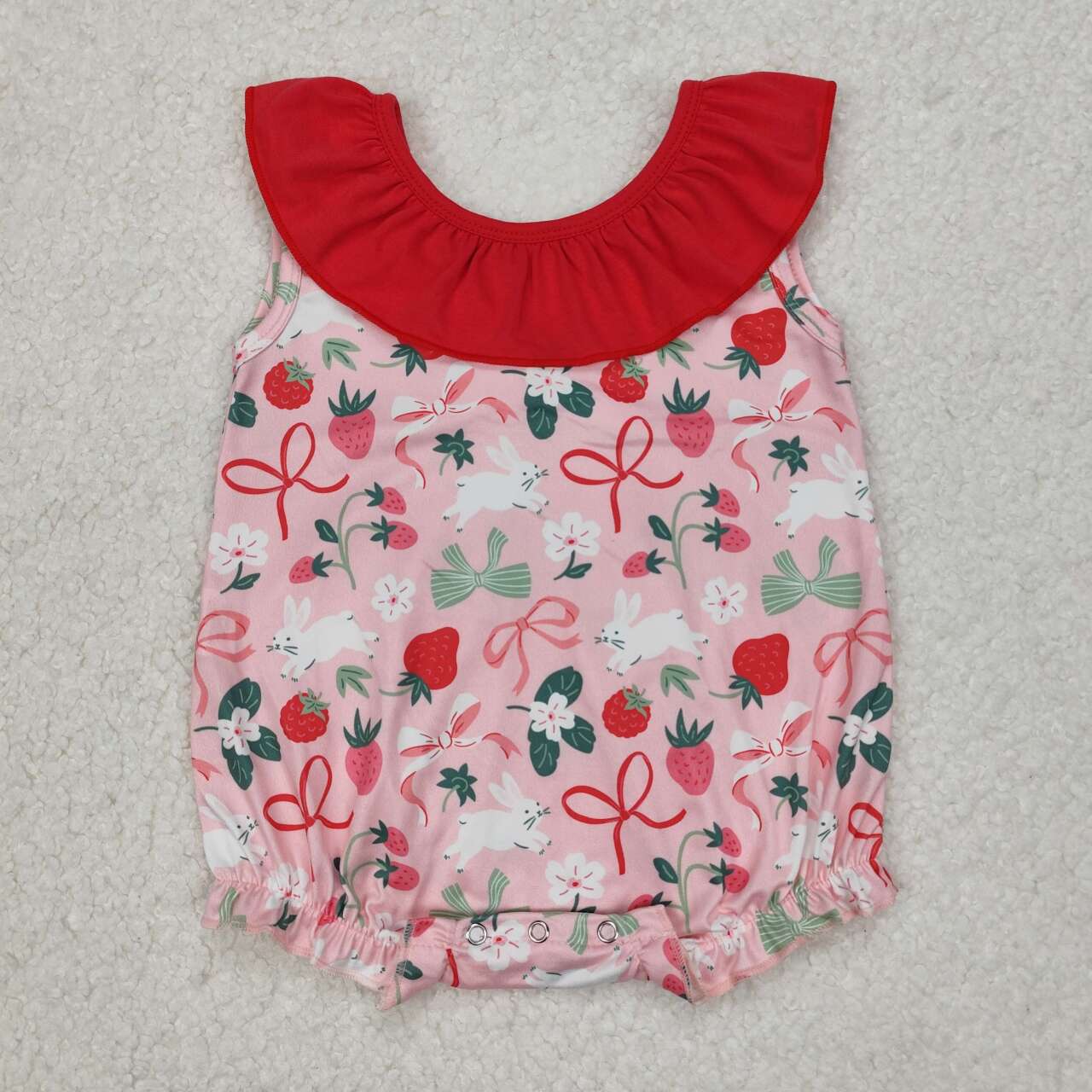 Baby girl Easter bunny strawberry bow design romper