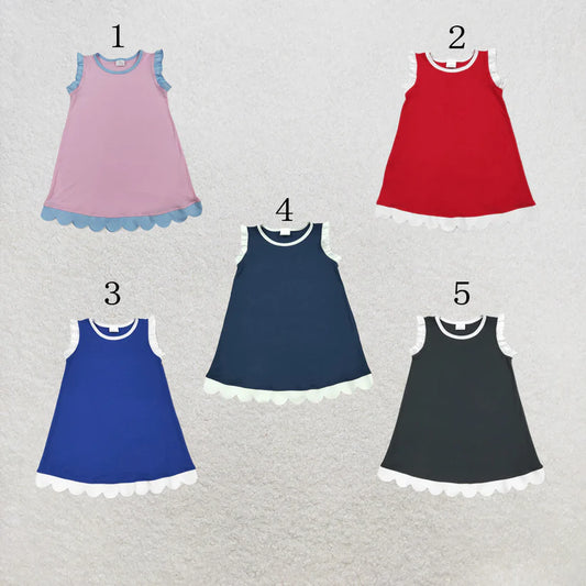 Pink color blue ruffle girls summer dress
