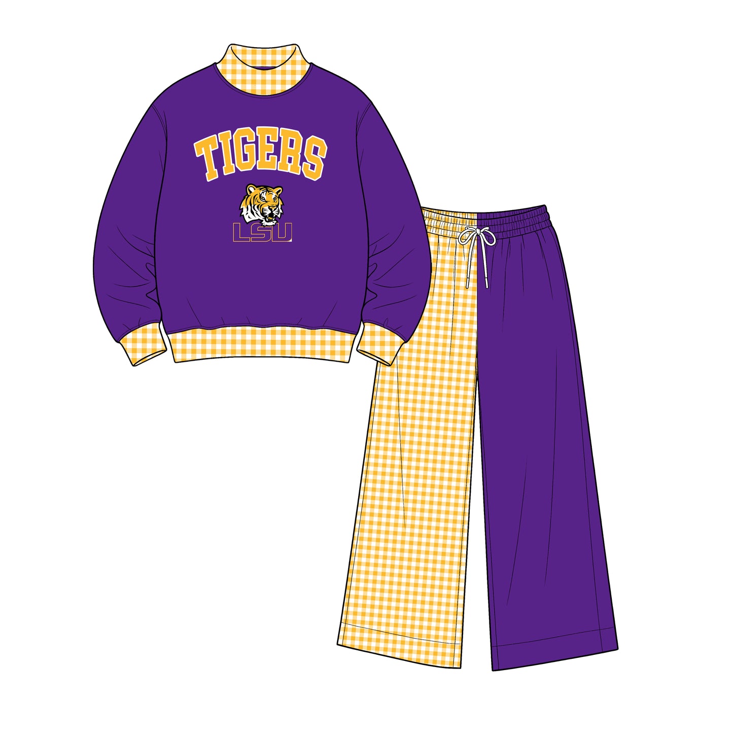 Toddle kids girls custom LSU tigers team design long sleeve outfit