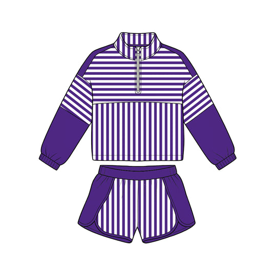 Baby girl custom design long sleeve pullover top matching shorts outfit
