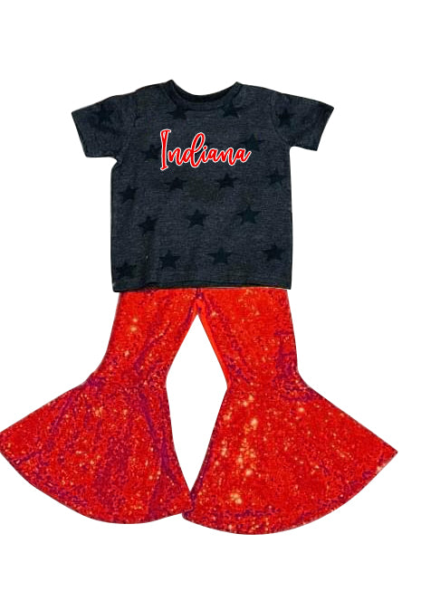 girls short sleeve custom top red sequins bell bottom outfit