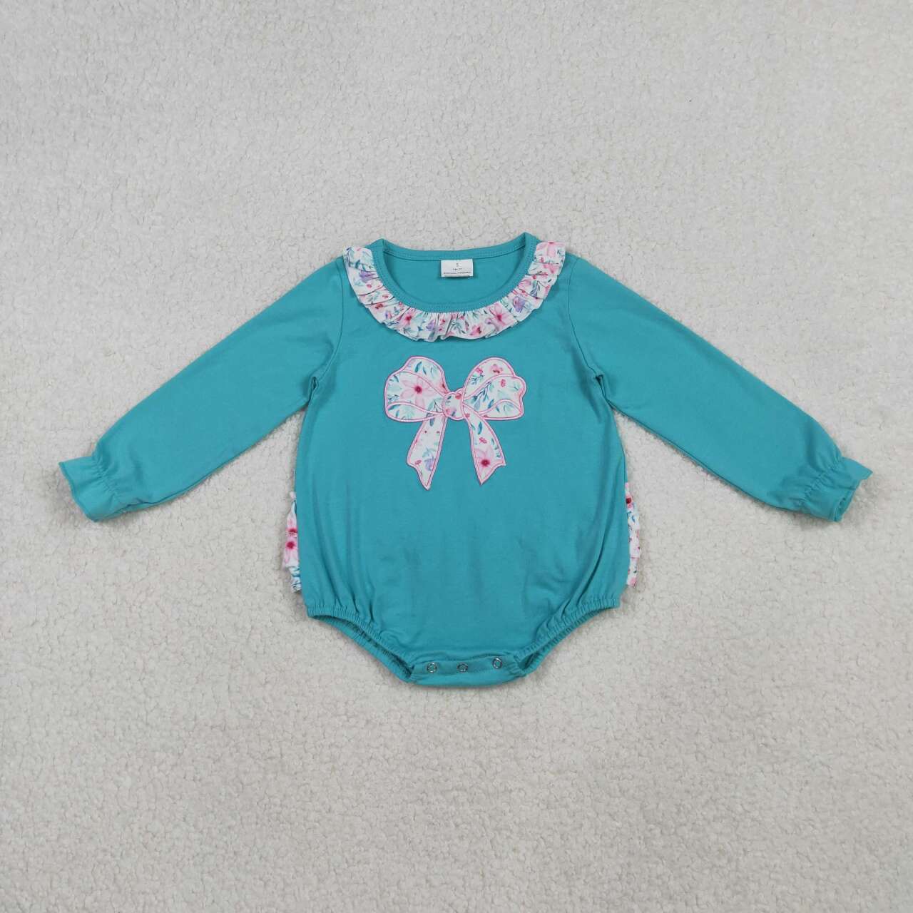Embroidery Floral bow toddle baby girls long sleeve romper
