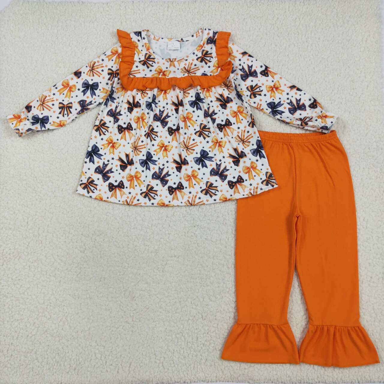 Halloween bow design girls long sleeve top matching pants clothes
