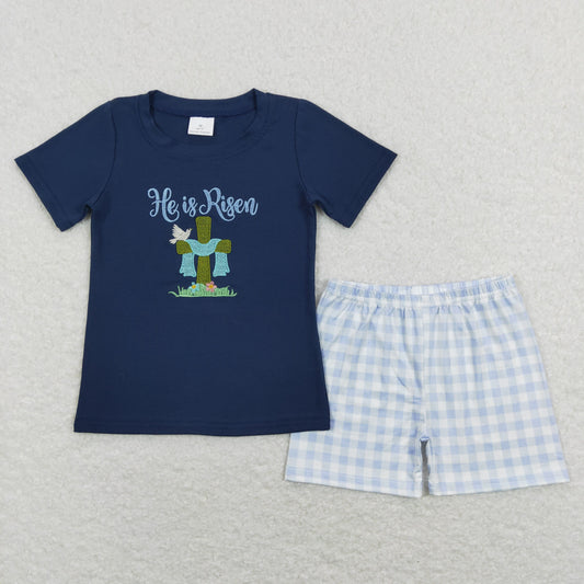 He is risen boy embroidery Easter outfit