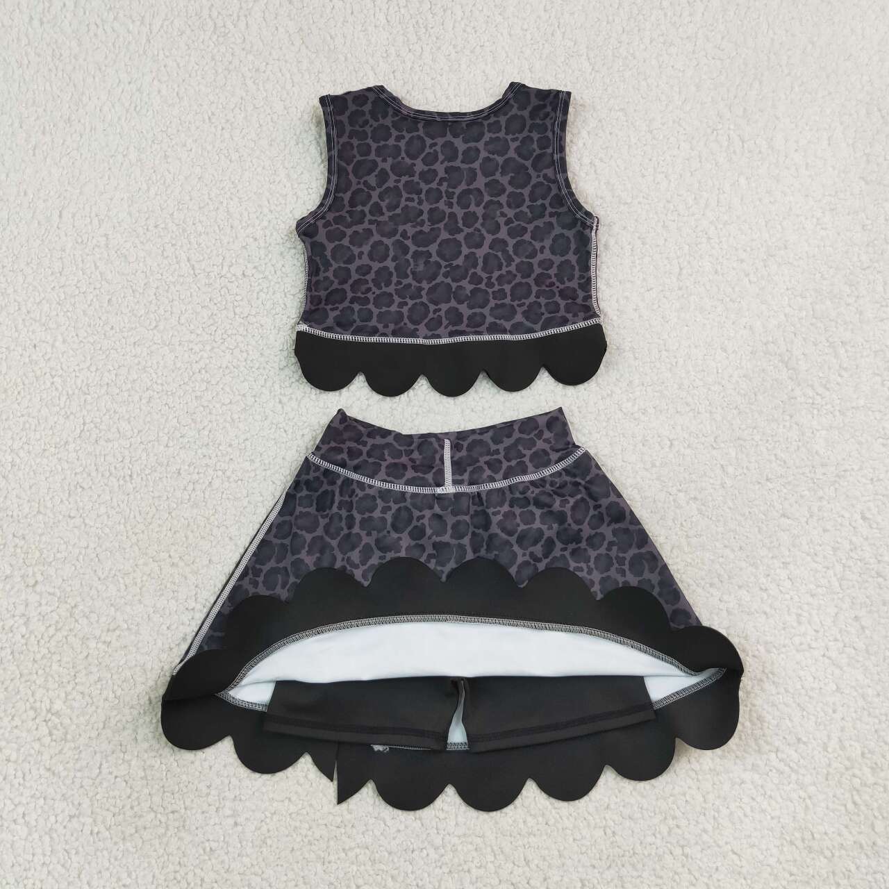 Black leopard sleeveless yoga pullover top matching skorts girls outfit