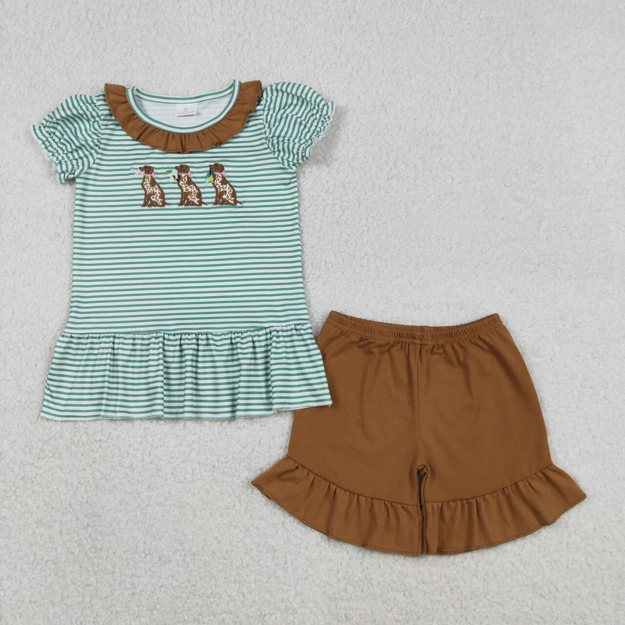 Embroidery Duck dog shirt matching shorts girls outfit