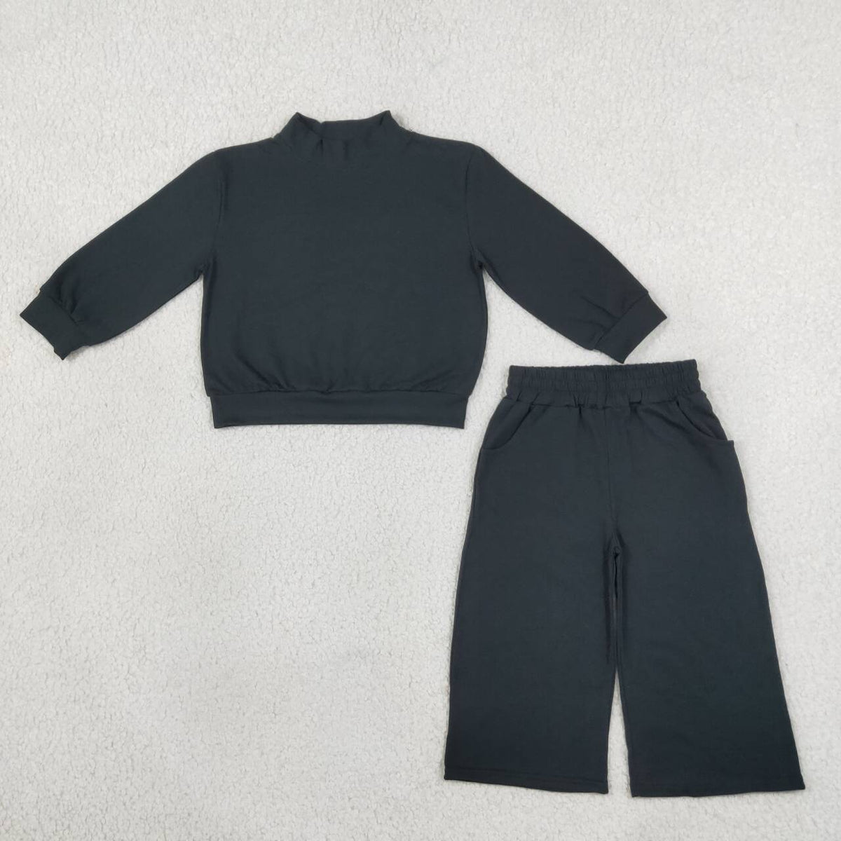 Black color long sleeve top matching pants girls spring fall outfit
