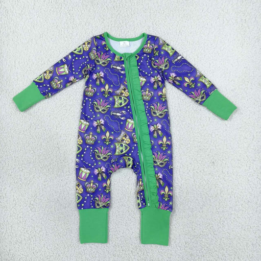 Mardi Gras print toddle baby girls long sleeve romper