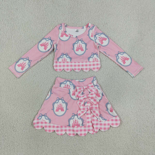 Pink castle long sleeve top matching skirts girls  yoga outfit