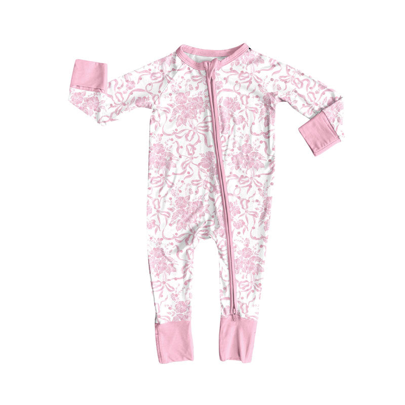 toddle baby pink bow zip romper wholesale factory price