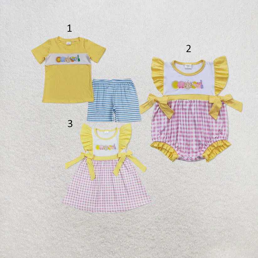 baby boy summer embroidery beach tool print outfit