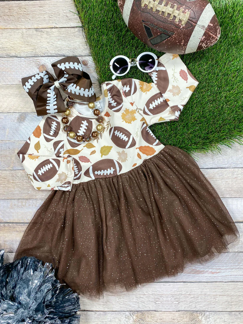 wholesale baby girl football leaves tulle dress preorder