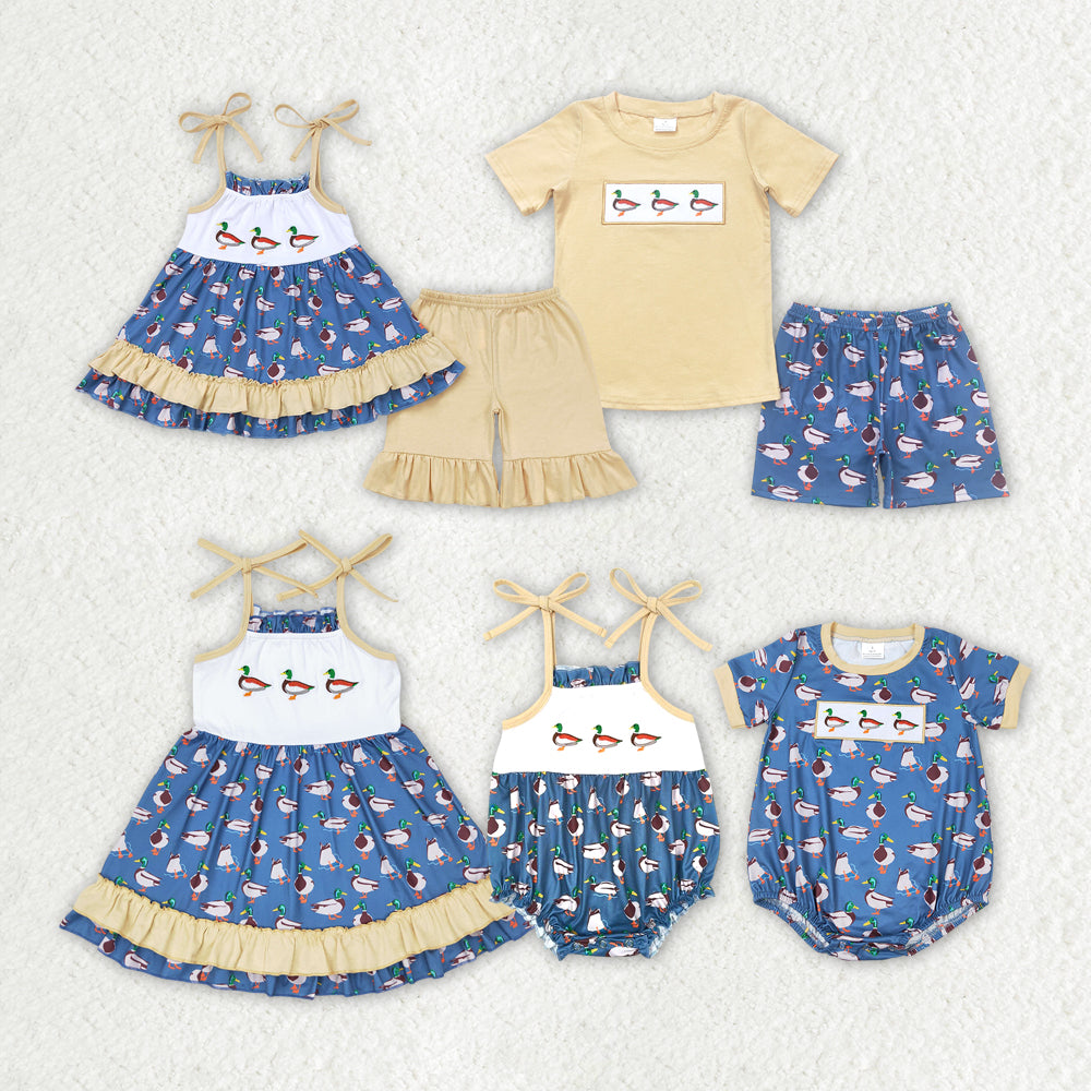 sister brother embroidery mallard duck matching clothing set