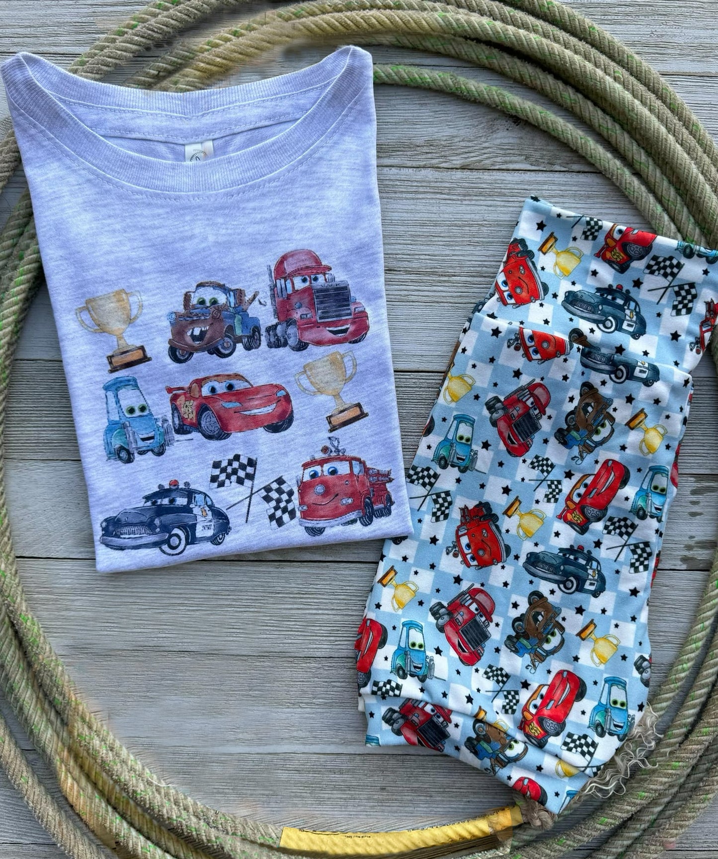 red cartoon car summer short outfit