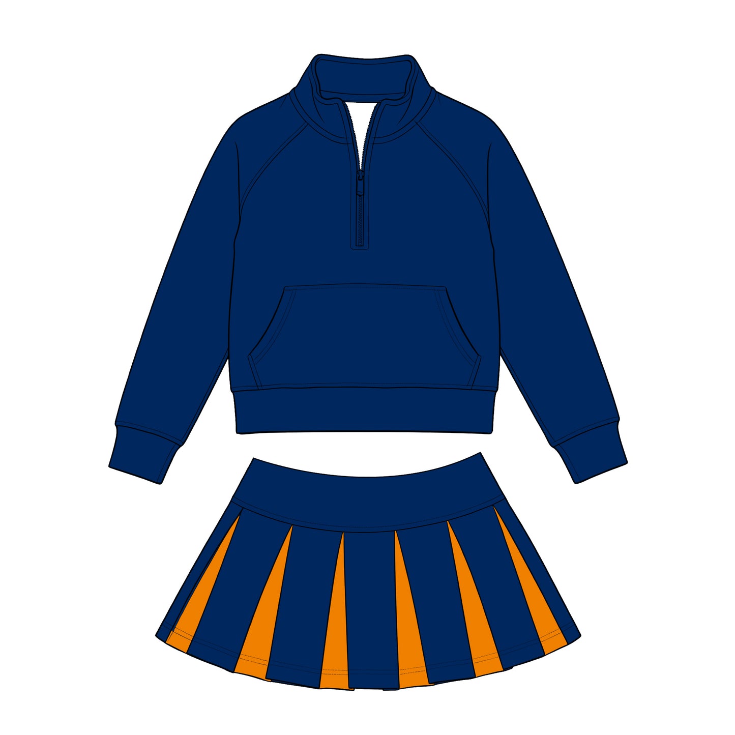 Kids long sleeve team pullover top matching skorts outfit wholesal factory price