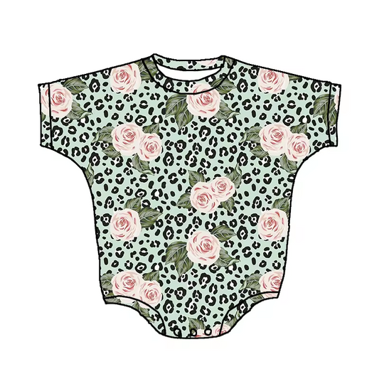 toddle baby cheetah floral short sleeve romper