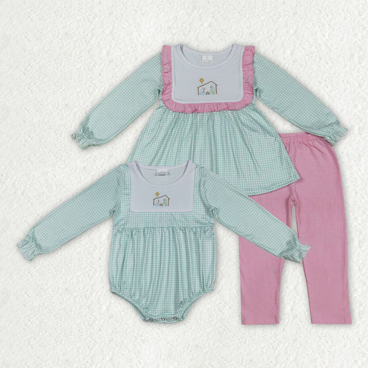 Baby girls embroidery jesus tunic top matching pants clothes