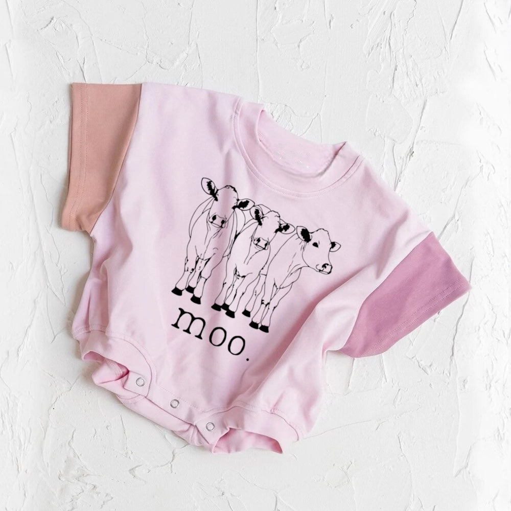 Newborn baby girls cow moo farm romper