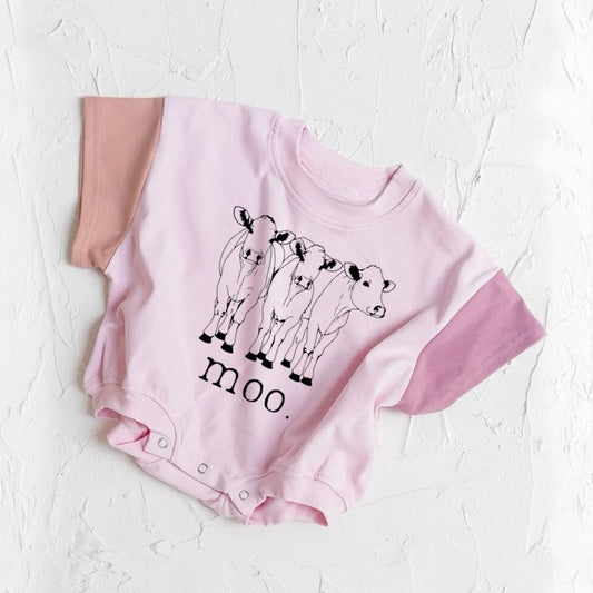 Newborn baby girls cow moo farm romper