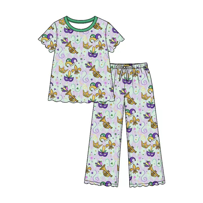 Toddle kids maridi gras design girl short sleeve clothes wholesale price